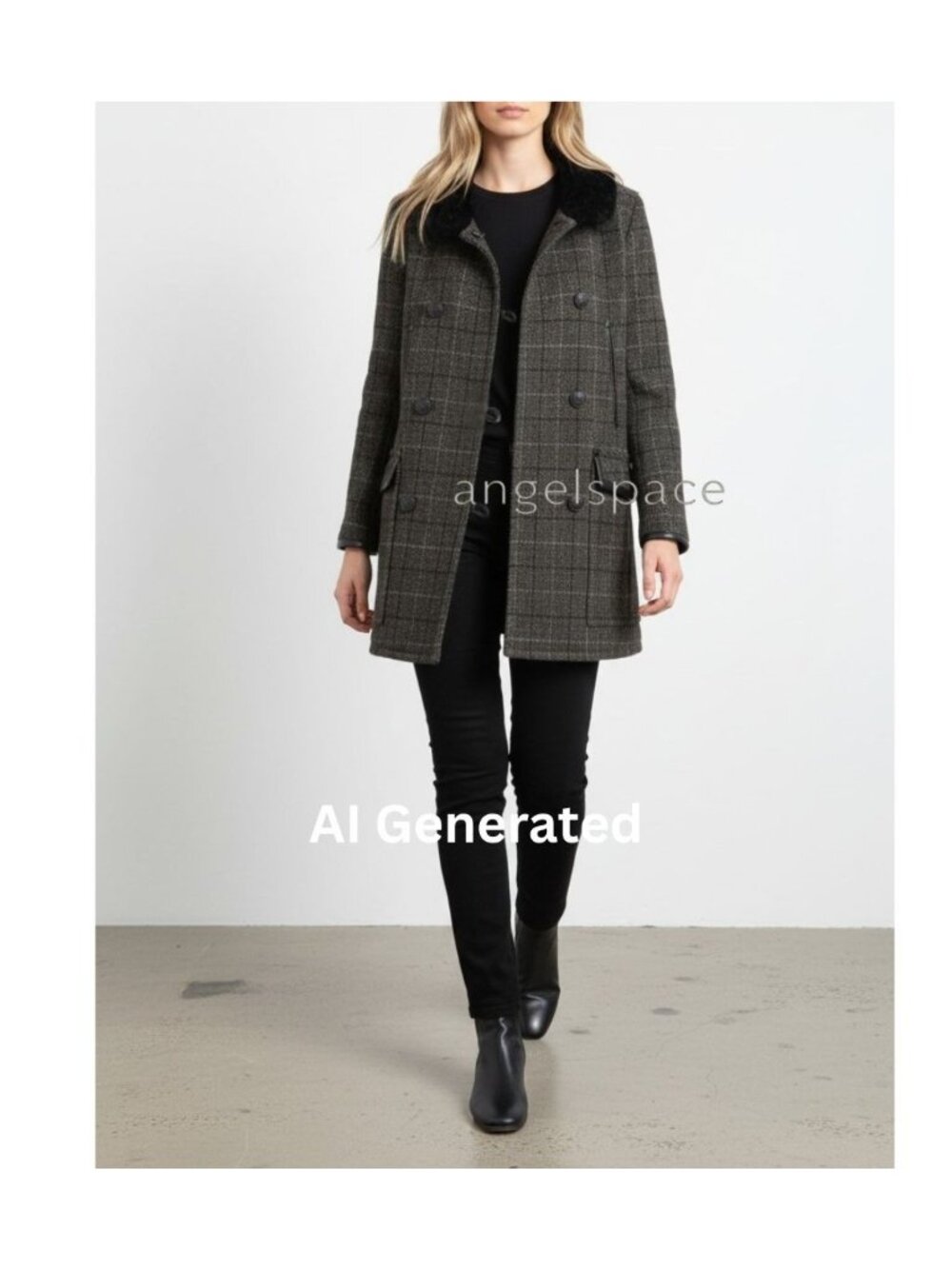 Rag & Bone Women's Wool Plaid Peacoat, Size 6, Leather trim, Shearling collar